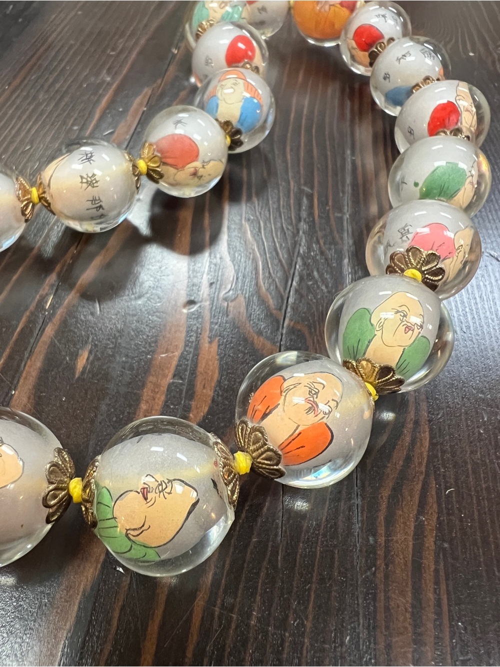 Vintage Reverse Hand Painted Glass Chinese PRAYER Beads, Artisan - Picture 4 of 10
